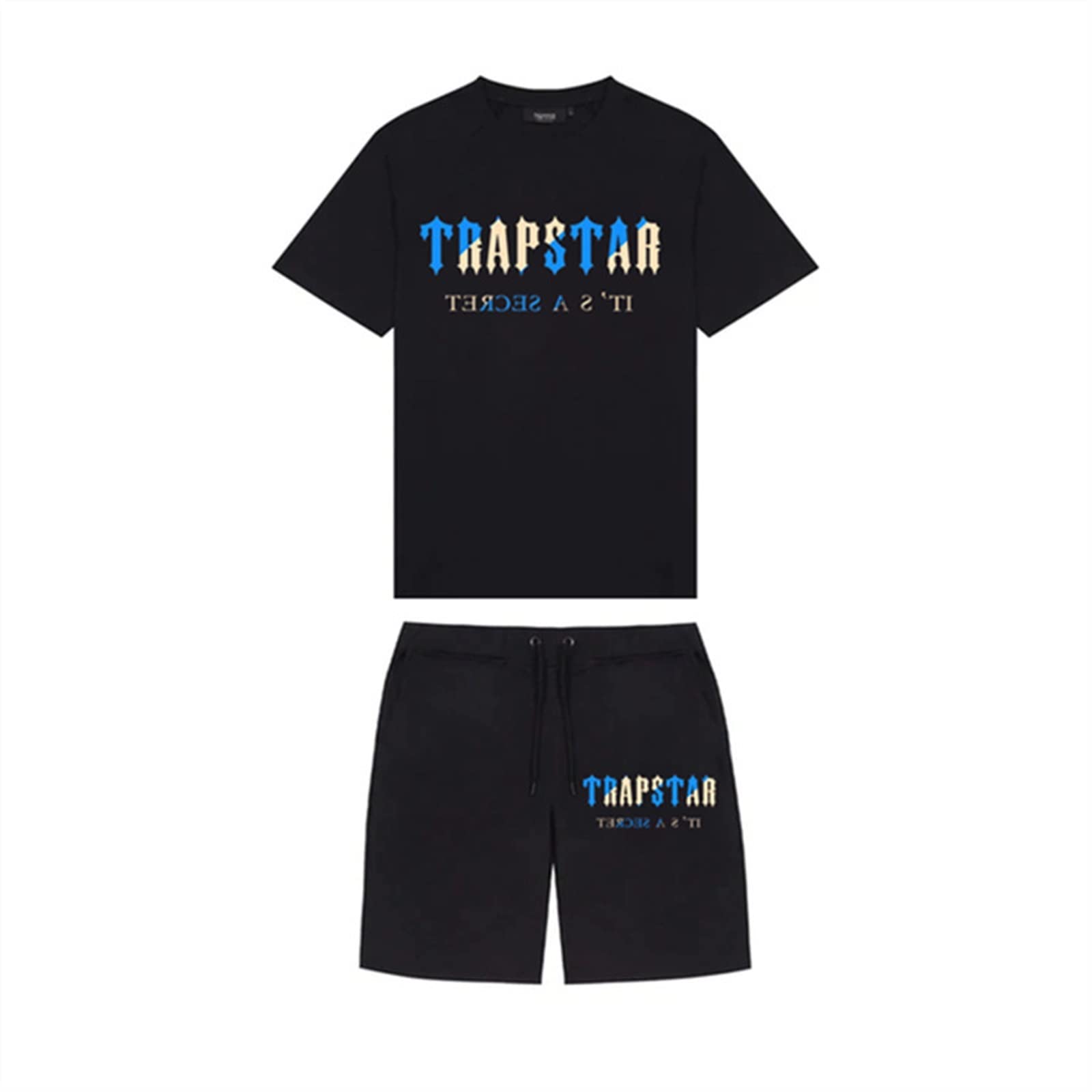 YOUPO Trapstar Letters Printed Casual Sportswear Suit, Men and Women T-Shirt + Shorts + Hat 3 Piece, Loose Jogging Short Sleeve Tracksuits (Color : B1, Size : Large)