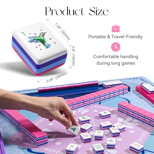 Binood Heart-Shaped American Mahjong Tile Set, 166 Heart-Design 4-Layer Colorful Acrylic Carved Tiles, Vintage Classic Leather Portable Travel Case, 3 Golden Dice, 100 Chips by Binood - Image 5