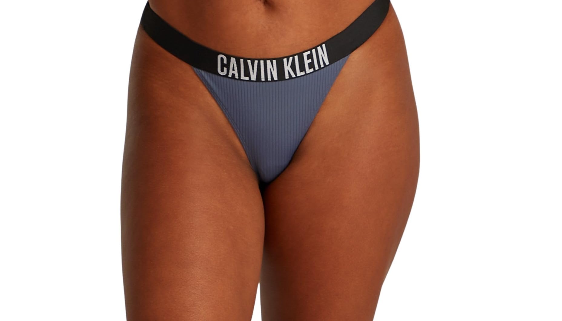 Calvin Klein Women’s Brazilian Bikini Bottoms with Logo Waistband, Blue (Grisaille), M
