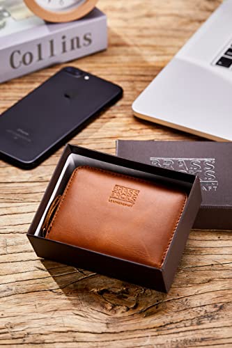 Image of Vintage Full Top Grain Leather Wallet RFID Blocking Multi Card Case with Zipper Pocket Card Holder for Men Women Gift Box
