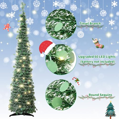 5FT-Pop-up-Christmas-Tree-for-St-Patricks-Day-Indoor-DecorPre-lit-Mini-Christmas-Tree-with-60-LightsGreen-White-Artificial-Pencil-Tree-Collapsible-Tinsel-Lighted-up-Easter-Decor-Tree-with-Glitter 5FT Pop up Christmas Tree for St Patricks Day Indoor DecorPre lit Mini Christmas Tree with 60 LightsGreen White Artificial Pencil Tree Collapsible Tinsel Lighted up Easter Decor Tree with Glitter