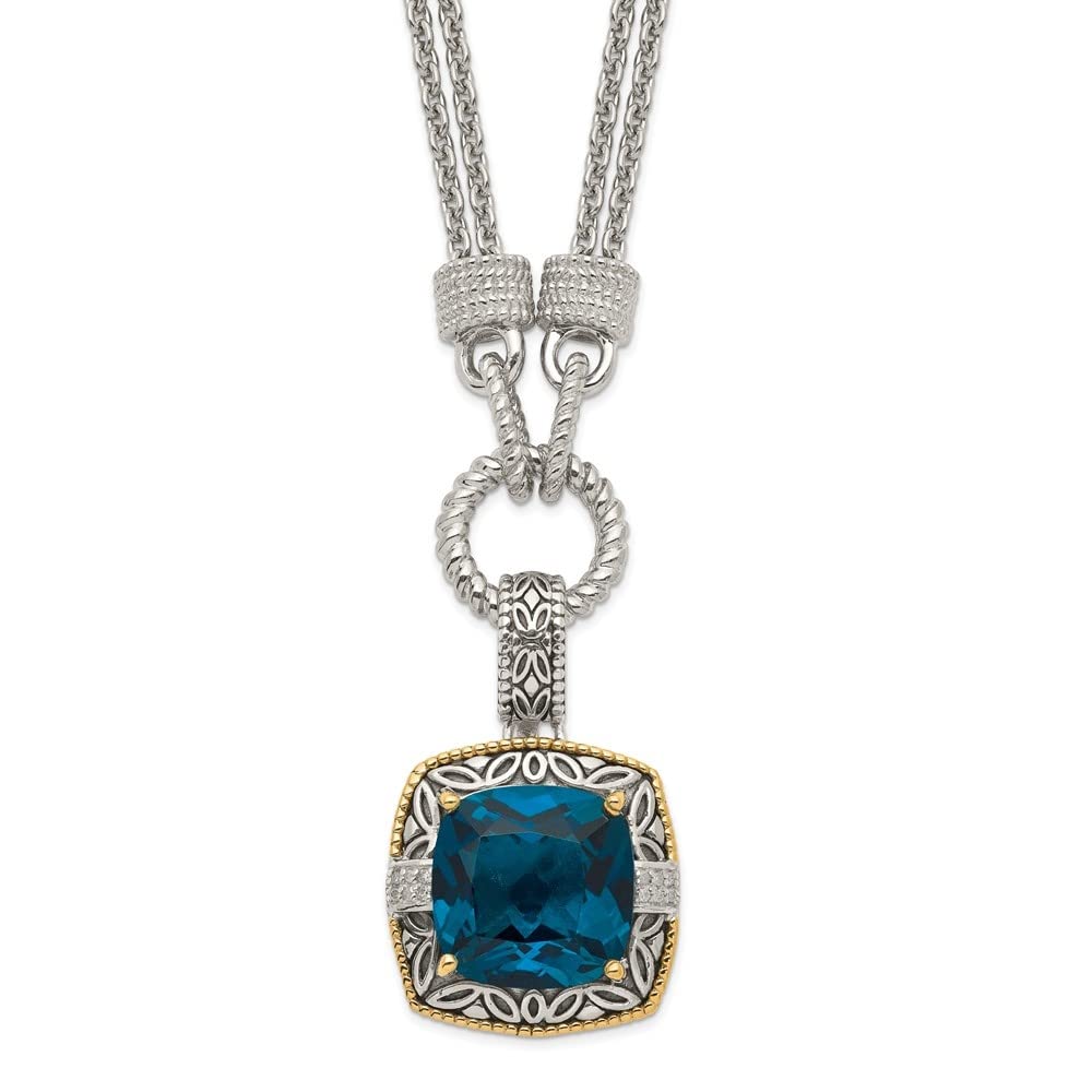 Diamond2Deal Shey Couture Sterling Silver with 14Ct Accent 17 Inch Antiqued Cushion London Blue Topaz and Diamond Plus 1in. extensionension Necklace For Women