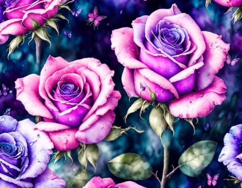 Roses roses et violettes en poster sur toile 58 x 90 cm pour embellir votre salon moderne