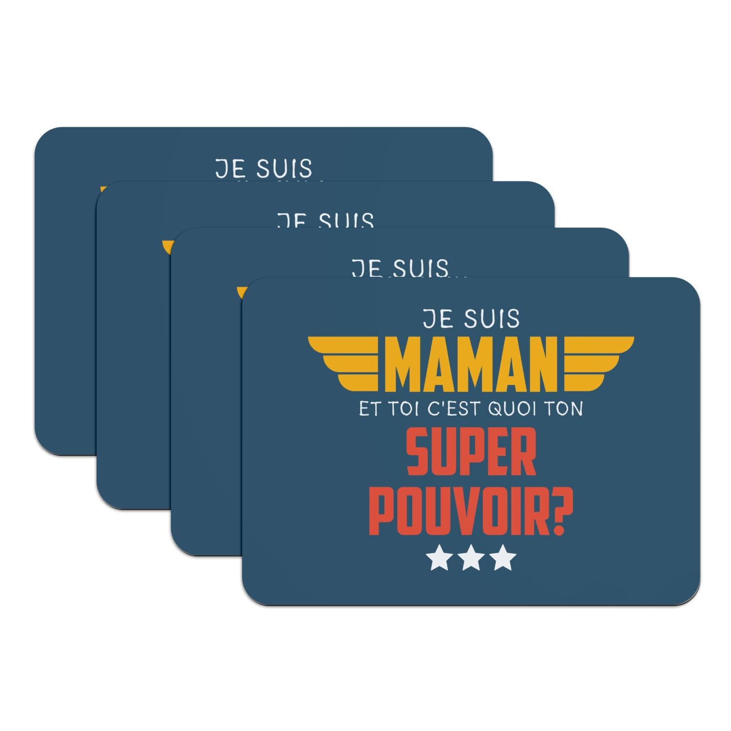 Set de table bleu en caoutchouc lot de 4 grand format pour maman antidérapant