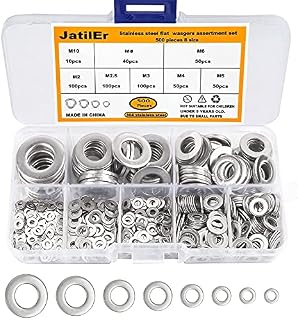 500 Pcs Flat Washers, JatilEr Metal Washers Assorted Washers Kit M2, M2.5, M3, M4, M5, M6, M8, M10, Stainless Steel Flat Washers Small Screws Washer Assortment Set for Home Decoration General Repair