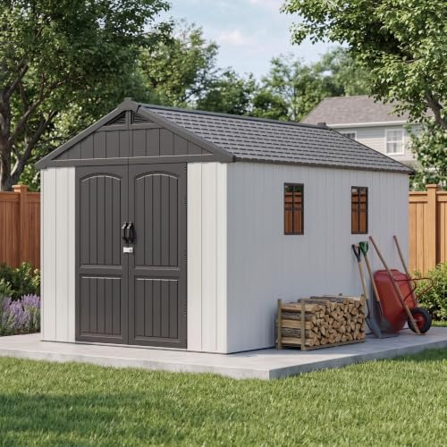 Image of Greesum 8x12 FT Resin Outdoor Storage Shed with Floor, Beige