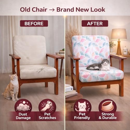 Image of STITCHNEST 'Contour Fit Series' Stretchable Printed Wooden Sofa Cover (Pack of 2) - Elastic Wooden Chair Cover | Wooden Sofa Seat Cover | Size - 20-21 x 20-21 x 3-5 in