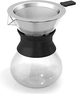Womdee Pour Over Coffee Maker Set-Pour Over Coffee Dripper with Reusable Stainless Steel Drip Filter Elegant Coffee Dripper Pot Glass Carafe & Permanent Stainless Steel Filter