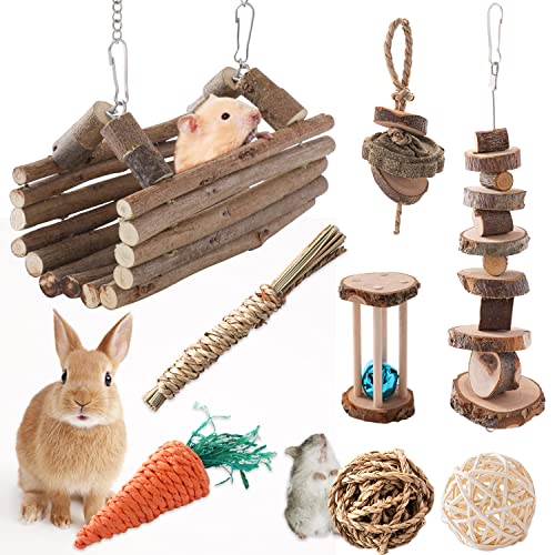 Rlrich 8 Pack Hamster Toys Hamster Chew Toys Accessories Cage Set For Teeth Care Organic Wooden Hammock Bell Roller For Guinea Pigs Syrian Dwarf Hamster Rat Chinchillas Gerbils Rabbits Bunny #TOP3
