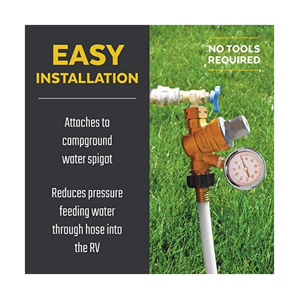 Valterra Water Regulator, Lead-Free Brass Adjustable Water Regulator with Pressure Gauge for Camper, Trailer, RV Plumbing System - Image 5