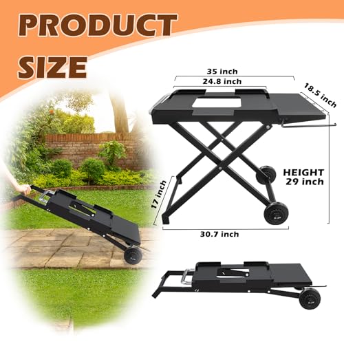 MOASKER Collapsible Grill Stand for Ninja Woodfire Outdoor Grill OG700/800/900 Series & OO101 Outdoor Pizza Oven Stand, Foldable Grill Cart for Blackstone 17/22 Griddle Stand, with Wheels & Side Table - Thumbnail 2