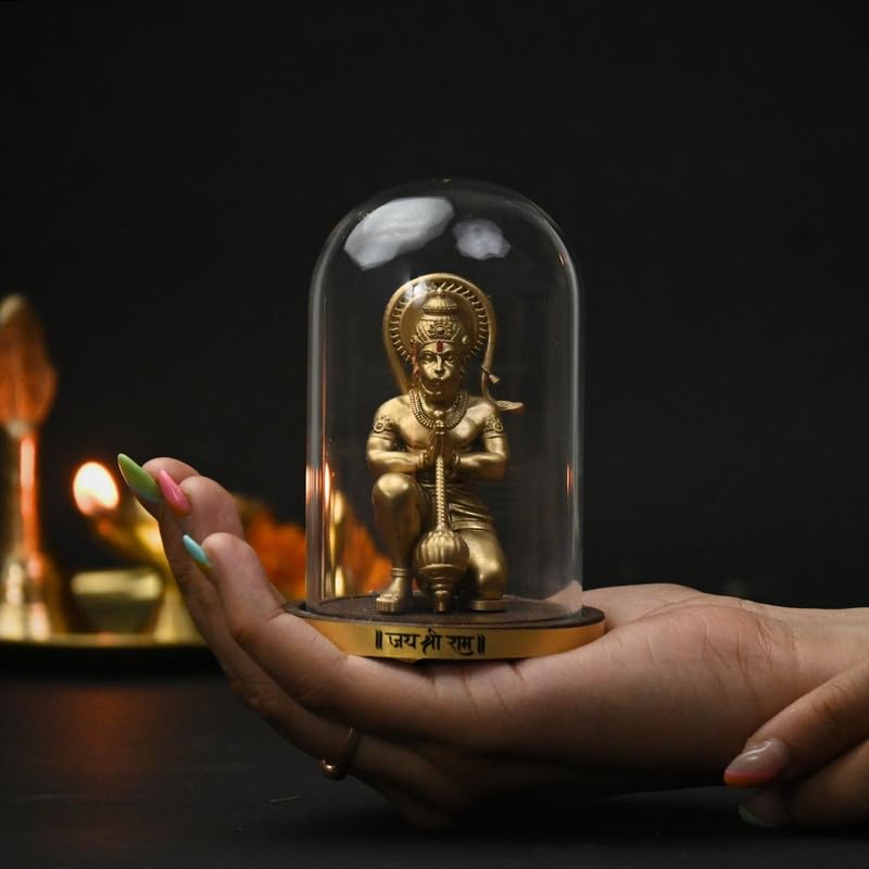 Image of Mahabali Hanuman Idol Small Divine Murti for Mandir, Car Dashboard, Home & Office | Resin Lord Hanuman Statue for Pooja, Vastu & Festival Gifting (Gold Look)