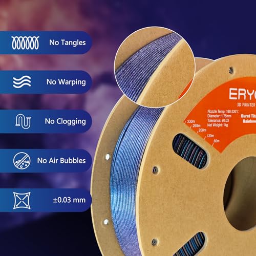 Image of ERYONE Burnt Titanium Rainbow PLA Filament 3D Printer 1.75mm + /-0.03mm, 1kg(2.2LBS) /Spool, Iridescent(Rose&Dark Gold&Green&Blue&Purple Blue)
