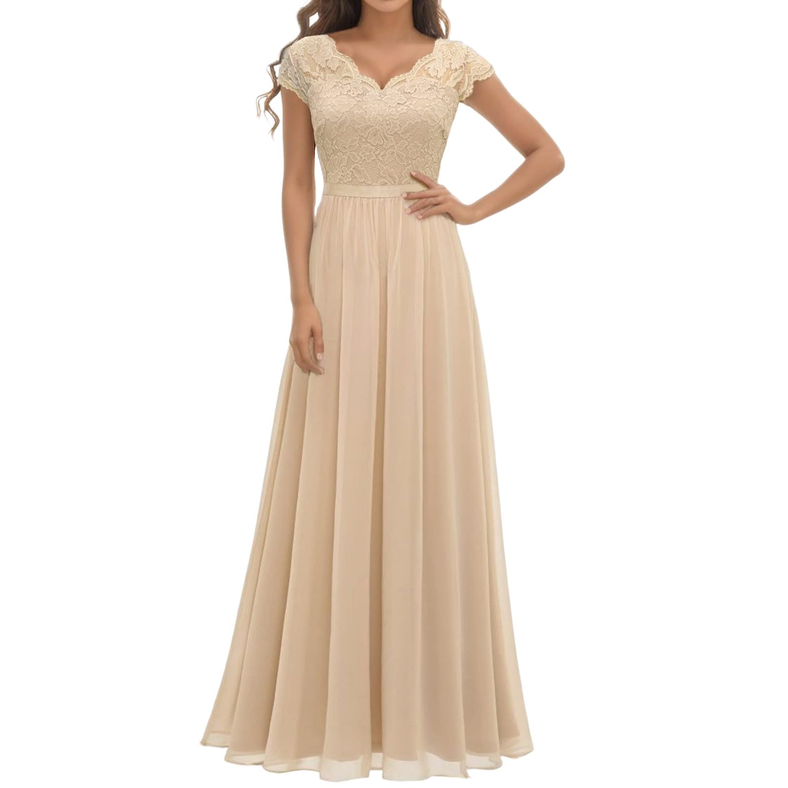 Vestido de noche para mujer, festivo, largo, elegante, para bodas, invitadas de boda, vestido de noche, gasa, línea A, cuello en V, vestido de cóctel, vestido de fiesta, moderno, A4