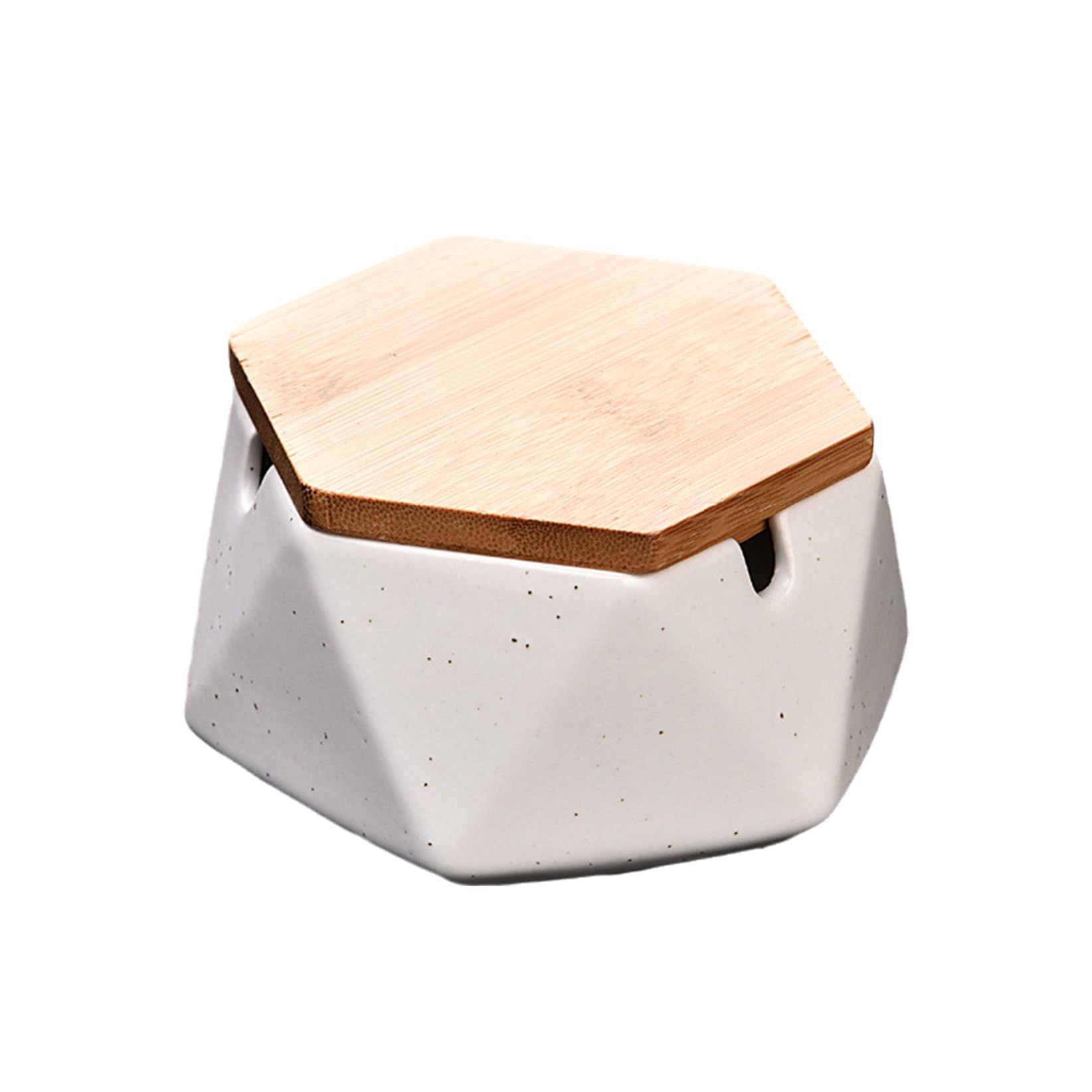 Ashtray Ceramic Tabletop Geometric With Wooden Lid for Cigarettes,Windproof Ash Tray for Indoor and Outdoor Use