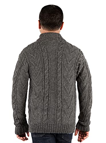 Irish Aran Men's Bulky Knit Button Down Sweater with Shawl Collar & Pockets in Alpaca Wool Blend2