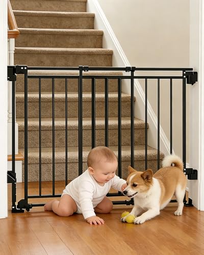 Porte de sécurité extensible sans barre inférieure noire pour enfants