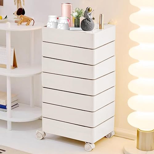 Miniatura 2 de Cómoda de 7 cajones, armario de almacenamiento móvil de ABS con ruedas, cajones giratorios de 360, mueble de organización para entrada, oficina,