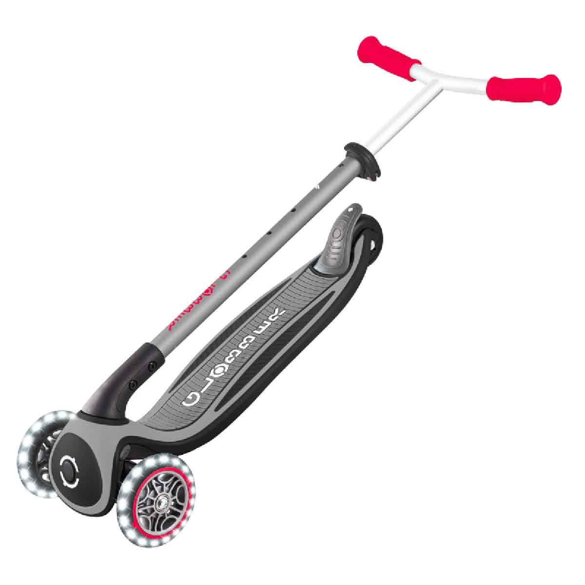 GLOBBER Master Lights hulajnoga dziecięca, 120/80 mm, ABEC 9, 3-kołowa, z regulacją wysokości, kółka LED, czarno-czerwona