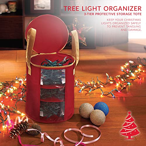Simplify-Holiday-Light-Organizer-Holds-300-Lights-Christmas-Storage-Tree-String-Lights-Dividers-and-Reels-Collapsible-Zippered-Bag-Red
