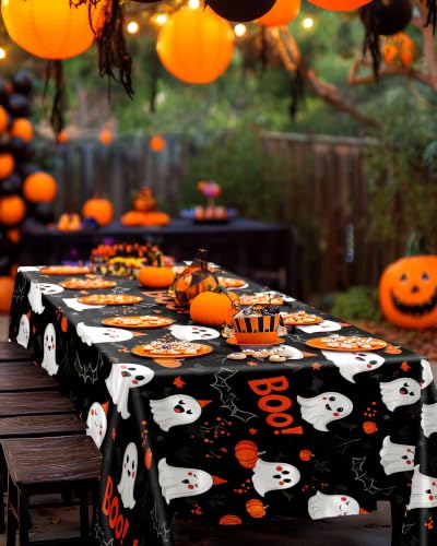 Image of Pureegg Plastic Table Cloth Disposable 54x108 Inch 10 Pack Halloween Black