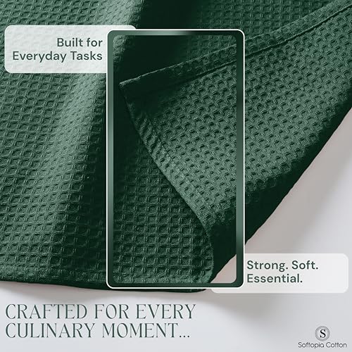 Image of Forest Green Kitchen Dish Towels Set of 12-100% Cotton Waffle Weave, Super Absorbent, Soft, Quick Drying, 16x26 Inches, Ideal for Cleaning, Bar, Tea, and Everyday Use, Olive Green