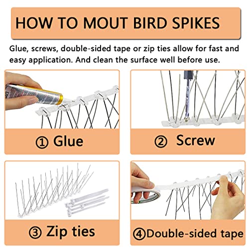 Gebot Bird Spikes For Small Birds, Bird Deterrent Spikes Stainless Steel Pigeon Spikes For Fence Roof Mailbox Window (3.3Ft 4 Strips(Uninstalled Spikes)) #TOP3