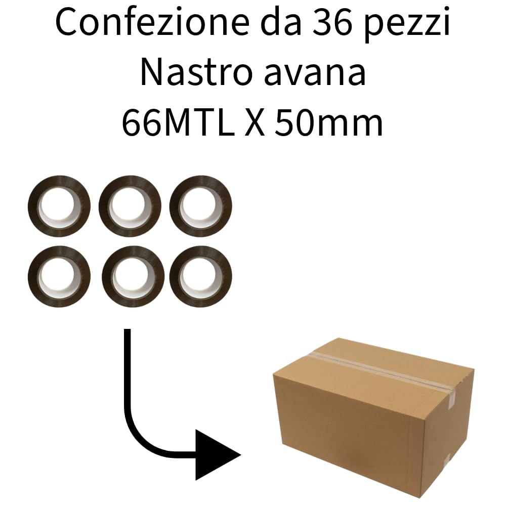 AERREGI SET DA 6 E 36 PEZZI DI NASTRO ADESIVO TRASPARENTE E AVANA | MISURA 132 m X 50 mm | RESISTENTE E ULTRA FORTE (36, Avana)