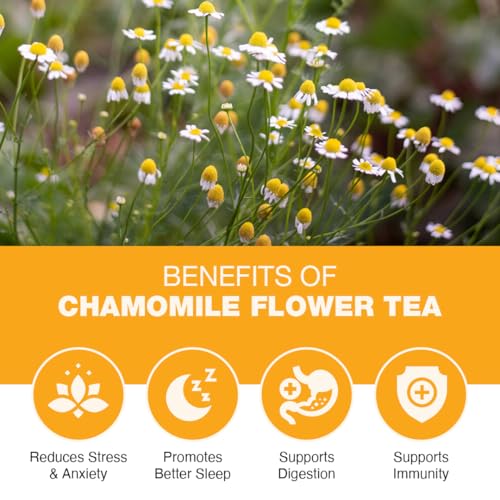 Image of Chamomile Tea For Sleep - Simply 30 Tea bags | SLEEP & RELAXATION | Caffeine Free Flower Based Herbal Tea - Non-Bitter Non-GMO Low Caffeine, Gluten Free Sweet Aroma & Delicious Taste Organic Chamomile Tea | Flower from Dried Flowers & Leaves | Caffeine Free | Loose Leaf Taste | Leaves | For Women & Men