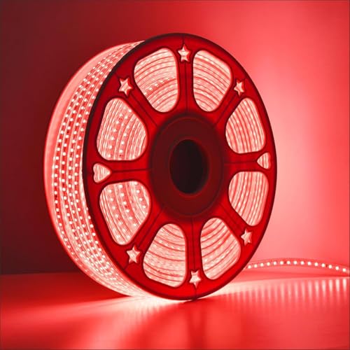 Image of MPROW 5 Meter LED Rope Light | 120 LEDs /Meter Waterproof Strip Light | Red Light for False Ceiling, Diwali, Balcony & Indoor Decoration | Plug n Play Flexible Decorative Light