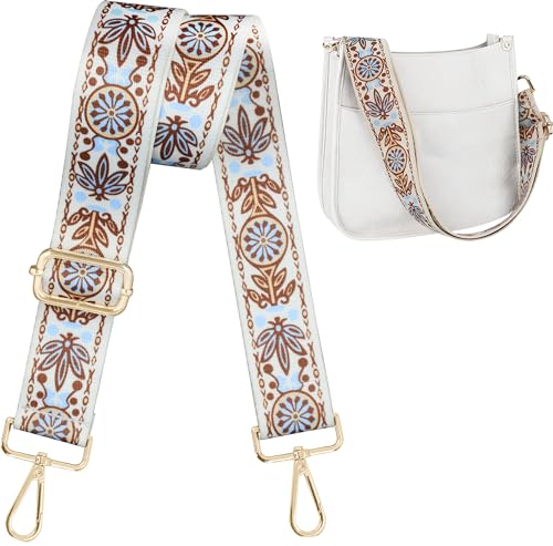 Image of Lyrovo Adjustable Purse Strap Replacement for Women, 1.5 inch Wide Crossbody Shoulder Strap Boho Handbag Strap (Rattan White)