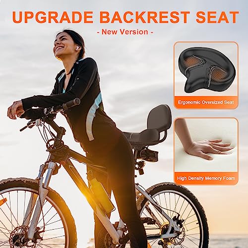 Image of BLUEWIND Oversized Bike Seat with Backrest, Design for Electric Bike, High Memory Foam of Bicycle Seat Replacement for Tricycle for Men & Women (Black with Backrest)