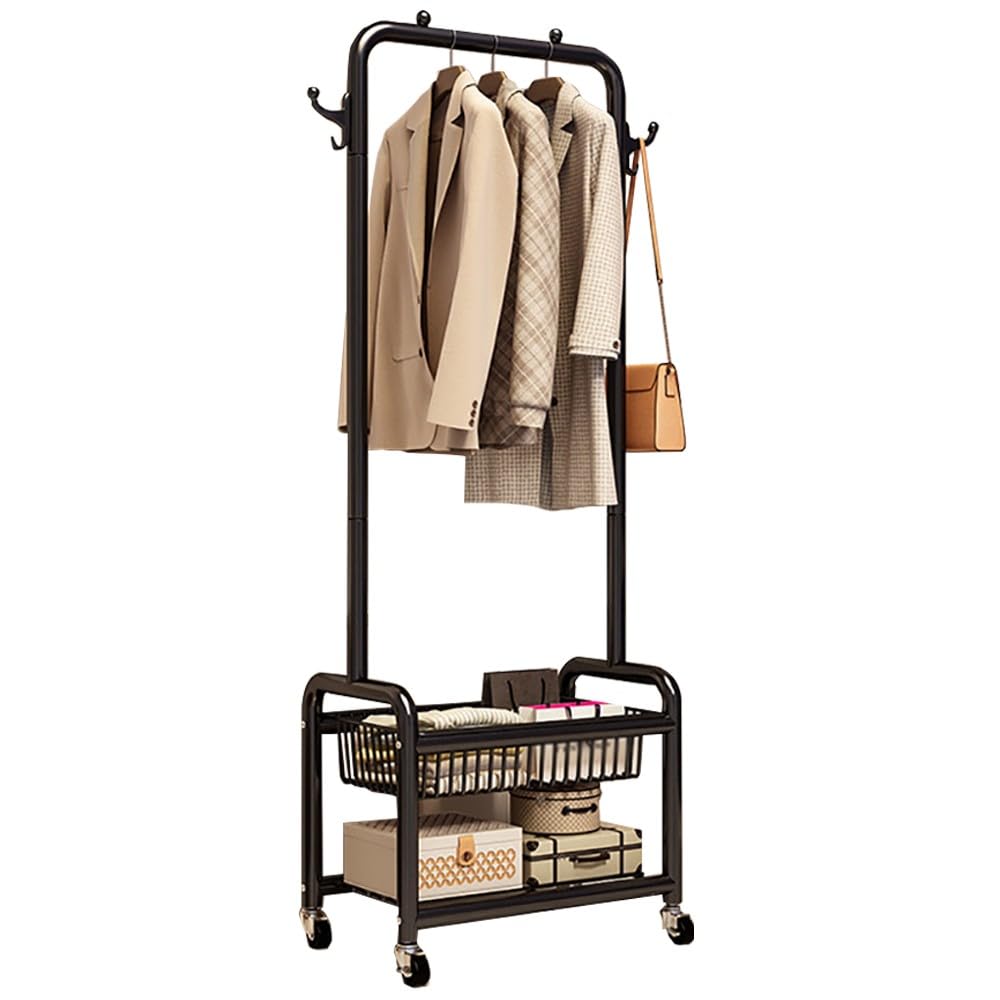 FGXHHS Rolling Clothing Rack On Wheels, Sturdy Metal Garment with Storage Shelf for Bedroom, Living Room, Maximum Load 100kg