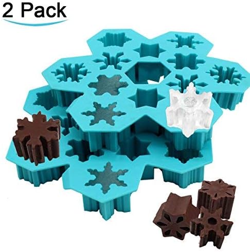 Christmas Snowflake Silicone Mold Create 6 Different Shaped Candy Chocolate Soap Easy Release Silicone Ice Cube Trays (2 Pack)