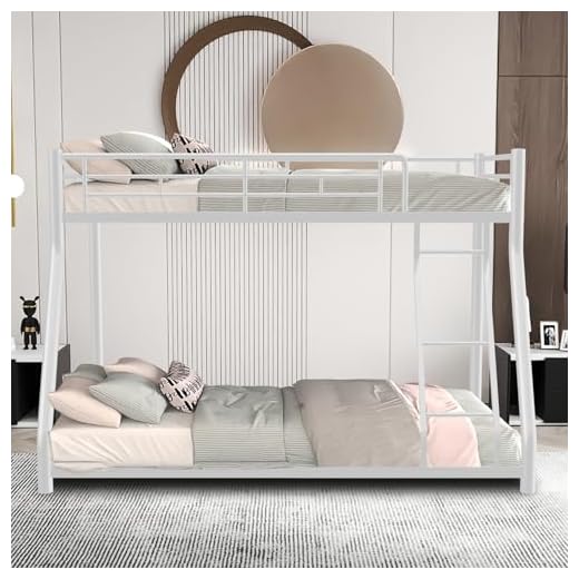 HomJoones Heavy Duty Metal Bunk Bed Twin Over Full Size, Heavy Duty Floor Bunk Beds Frame with Enhanced Upper-Level Guardrail (White)