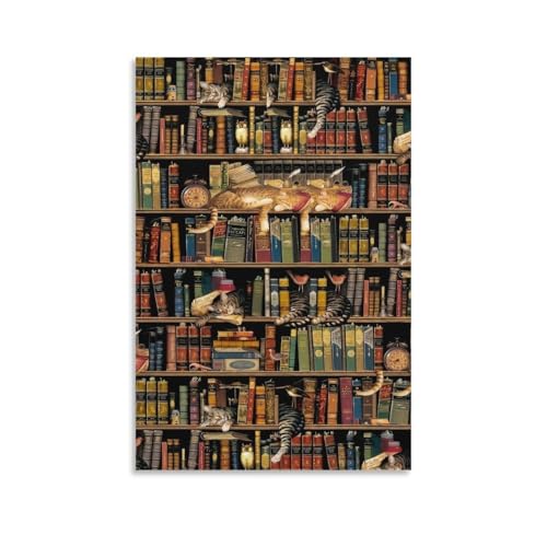 Broderie Diamant Grand Format 50x60cm - Activité Anti-Stress Déco Bibliothèque Chats