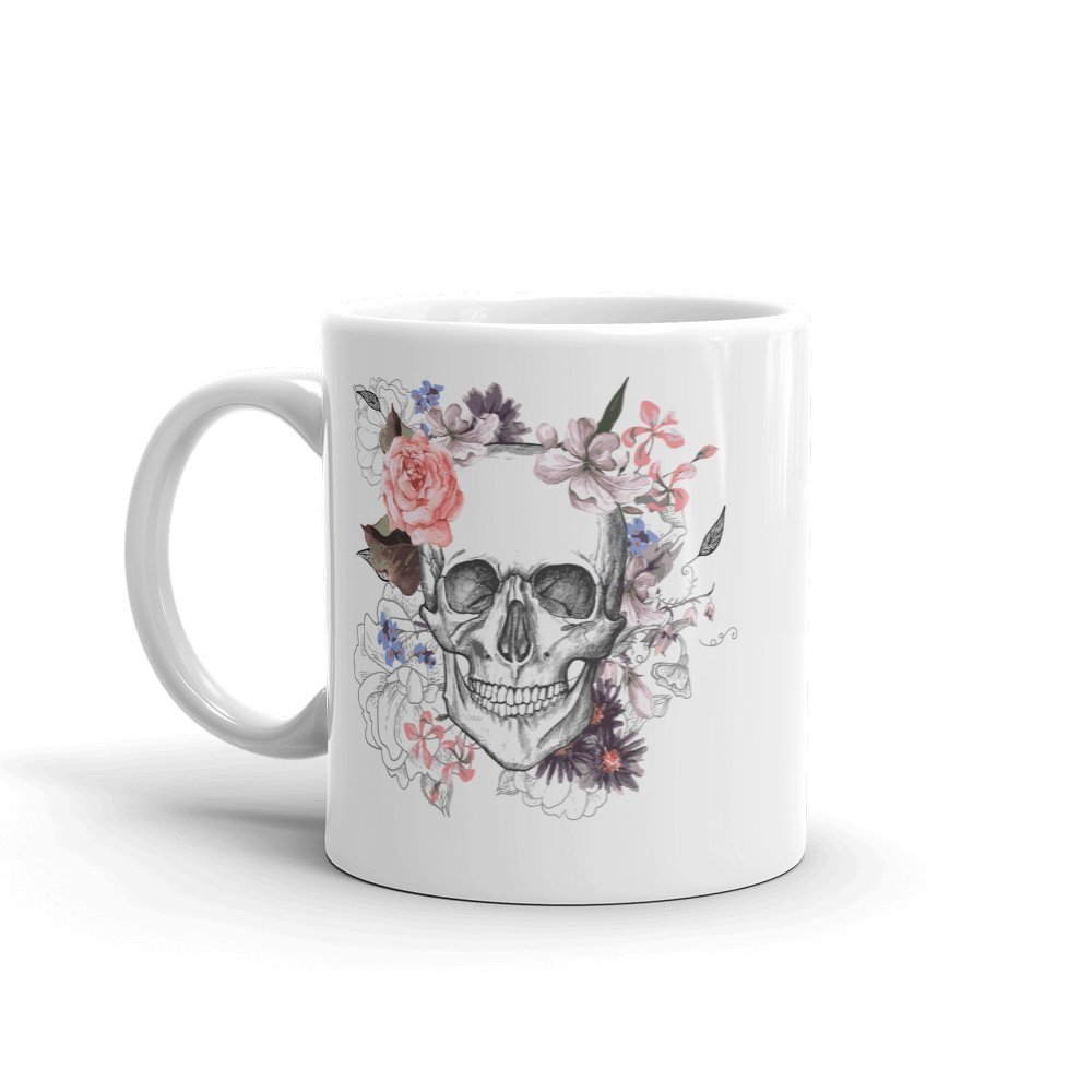 Skull With Flowers Scary Horror Halloween 10oz Coffee Tea Mug #7685