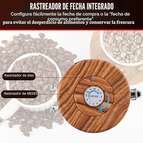 Miniatura 4 de Royouzi Recipiente Para Granos De Café, De Acero Inoxidable 304 Con Válvula De Escape, Reutilizable Con Cuchara Medidora, Vidrio De Sellado Multifuncional Para Oficina En Casa Negro