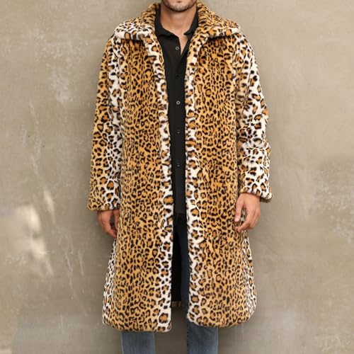 Men's Faux Fur Coat Leopard Print Faux Fur Coat Long Winter Open Front Cardigan Big and Tall Warm Jackets2