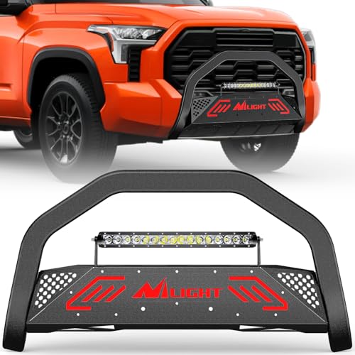 Image of Nilight Bull Bar with Light Bar&License Plate Hole Compatible with Toyota Tundra 2022 2023 2024 Truck Brush Guard, Front Bumper Push Bar w /Grille Skid Plate Light Mount