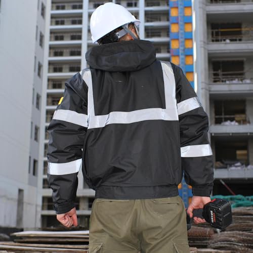 Image of sesafety Reflective Jacket for Men, High Visibility Jackets, Safety Jackets for Men, Hi Vis Construction Bomber Jackets Waterproof with Pockets and Zipper, Black Bottom, Class 3