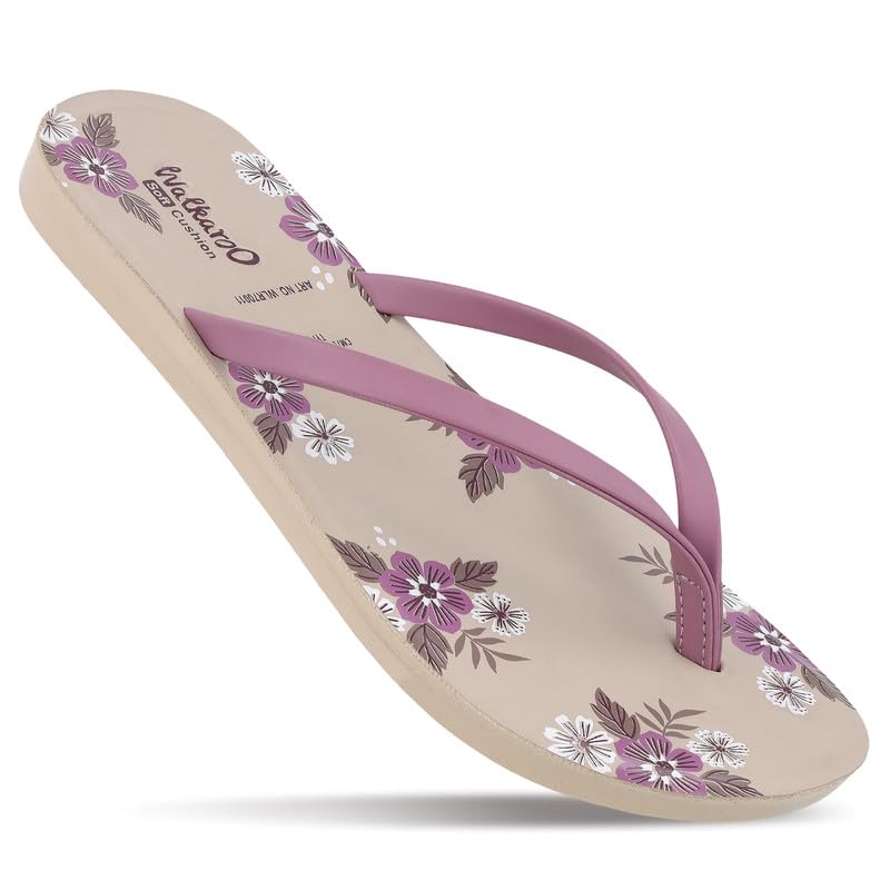 Image of WALKAROO Women's Comfortable Slip-on Sandals|Floral Printed Footbed,V-Strap Upper, Lightweight Flat Sole|Casual wear,home wear,travel &all day comfort Thong Sandals - WLR70011
