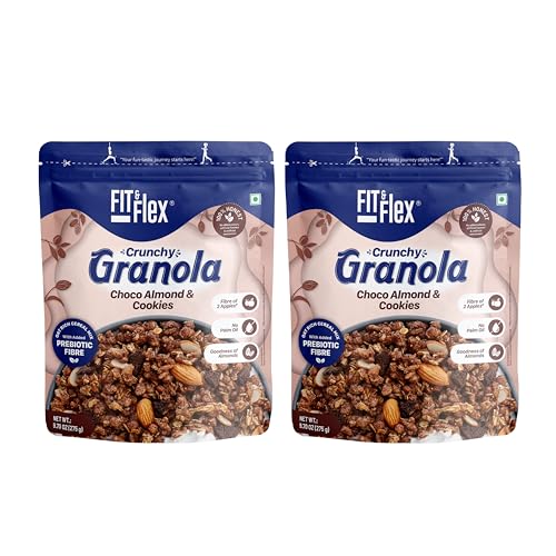 Fit & Flex Baked Crunchy Granola, Chocolate Cookies & Almond, Oat Rich Cereal with High Protein and Fibre, Ready to Eat Healthy Granola for Breakfast – As Seen on Shark Tank India – Chocolate Snacks – 275 GM – Pack of 2 Fit & Flex Baked Crunchy Granola, Chocolate Cookies & Almond, Oat Rich Cereal with High Protein and Fibre, Ready to Eat Healthy Granola for Breakfast – As Seen on Shark Tank India – Chocolate Snacks – 275 GM – Pack of 2