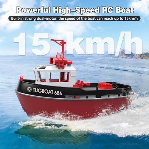 Tucraew RC Boat, 1/72 RC Tugboat for Pools and Lakes, High-Speed Remote Control Boat with 40 Mins Play Time and Low Battery Reminder for Kids and Adults - RTR Version - Image 4