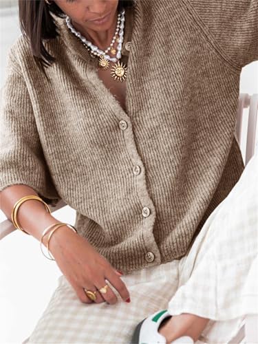 Women Y2K Short Sleeve Cardigan Solid Color Button Down Spring Summer Crew Neck Casual Open Front Ribbed Top2