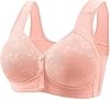 Daisy Lace Bras for Women Front Closure No Underwire Comfort Senior Wireless Snap Closing Bra Pink 42C