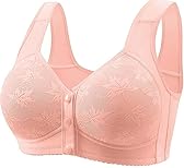 Daisy Lace Bras for Women Front Closure No Underwire Comfort Senior Wireless Snap Closing Bra Pink 42C