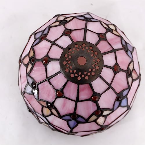 WERFACTORY Pink Tiffany-Style Stained-Glass Mushroom Table Lamp (11.5in) — view 7