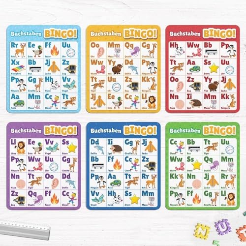 NIYYAH ABC Bingo Lernspiel ab 4 5 6 Jahre Buchstaben Lernen Vorschule Spiel Schulanfänger 1 Klasse Gesellschaftsspiel Kinder Einschulung Geschenk Lernspielzeug (Klassik)