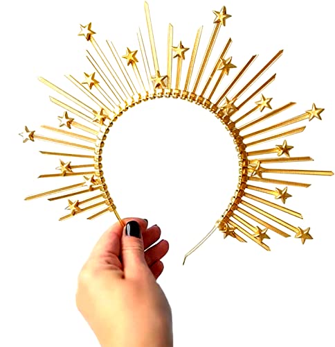 Huralona Halo Crown Headband Goddess Spike Headpiece Mary Headdress for Women's Halloween Costume Party (star)
